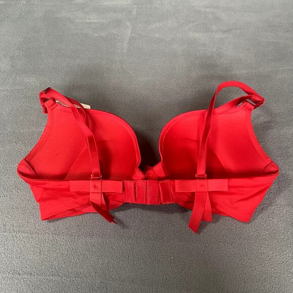 Victoria's Secret Bra 32C Red Miraculous Plunge Padded 2 Cup Push Up Bombshell - Picture 6 of 9